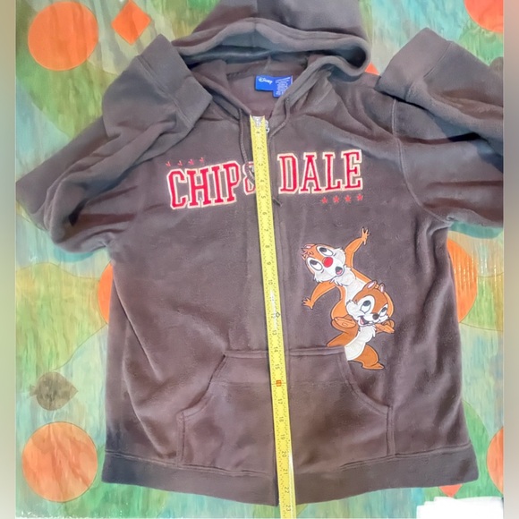 Disney Chip and Dale Full Zip Large Brown Hoodie Polyester Long Sleeve Embroider - Picture 6 of 7